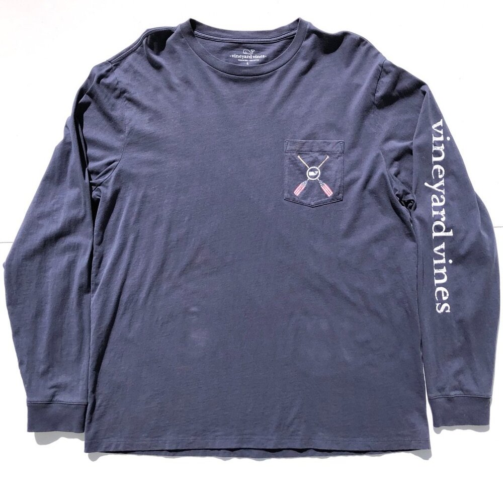 Vineyard Vines Pocket T-Shirt Tee Men L Navy Blue Long Sleeve Rowing Graphic